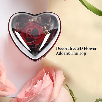 Red Acrylic Heart Shape Ring Box with 3D Flower on Top