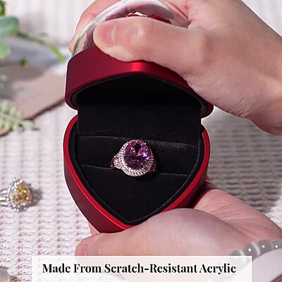 Red Acrylic Heart Shape Ring Box with 3D Flower on Top