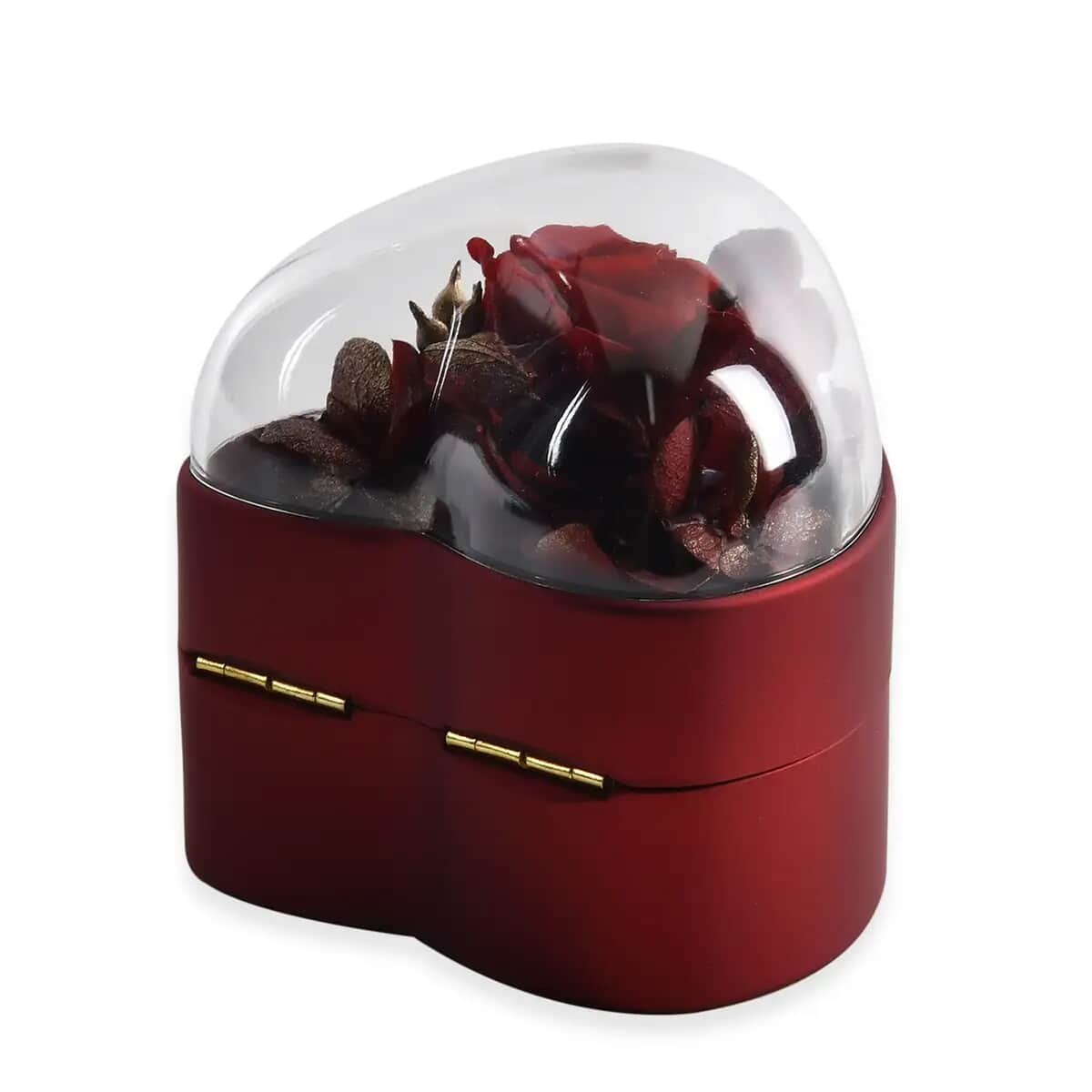 Red Acrylic Heart Shape Ring Box with 3D Flower on Top image number 6