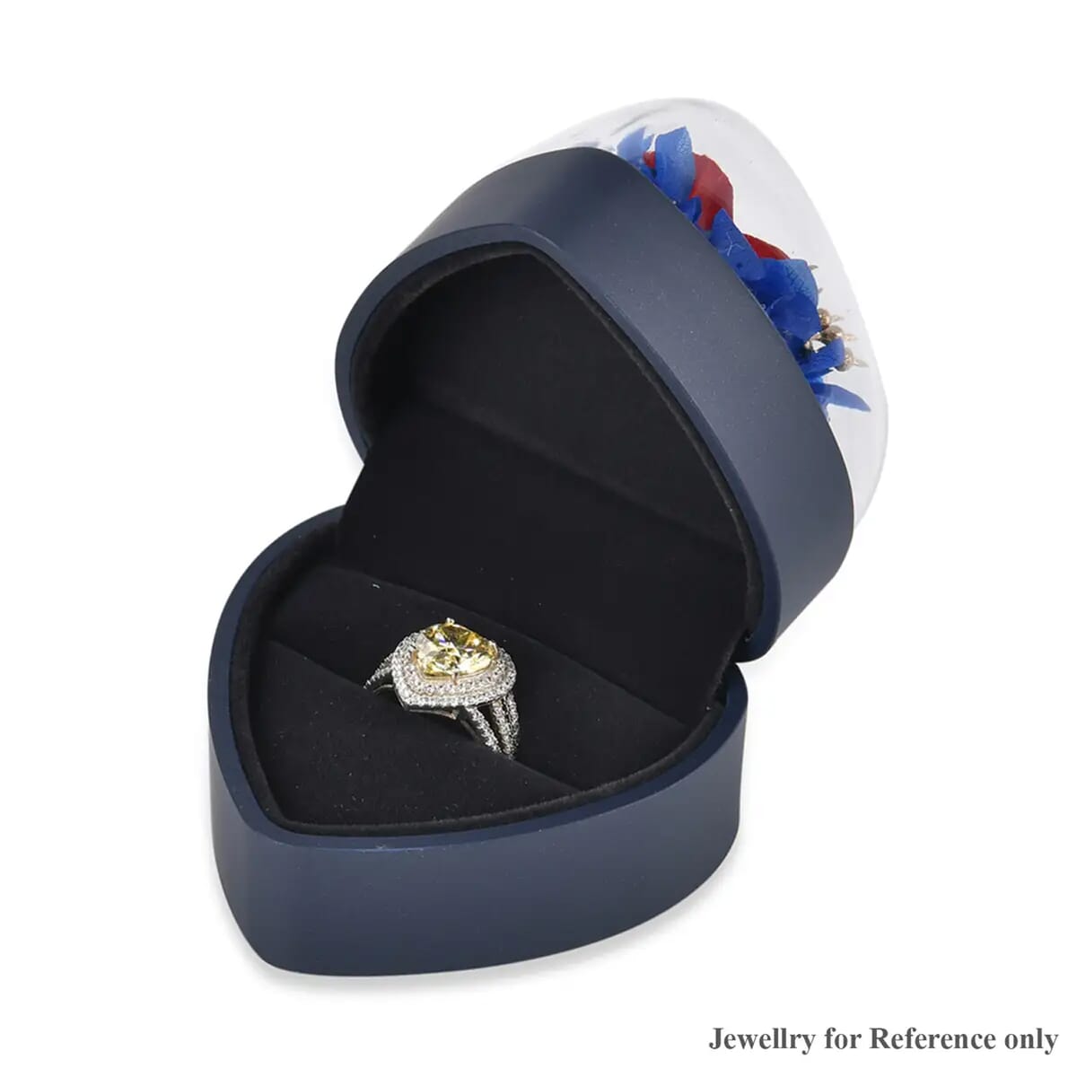 Blue Acrylic Heart Shape Ring Box with 3D Flower on Top image number 0