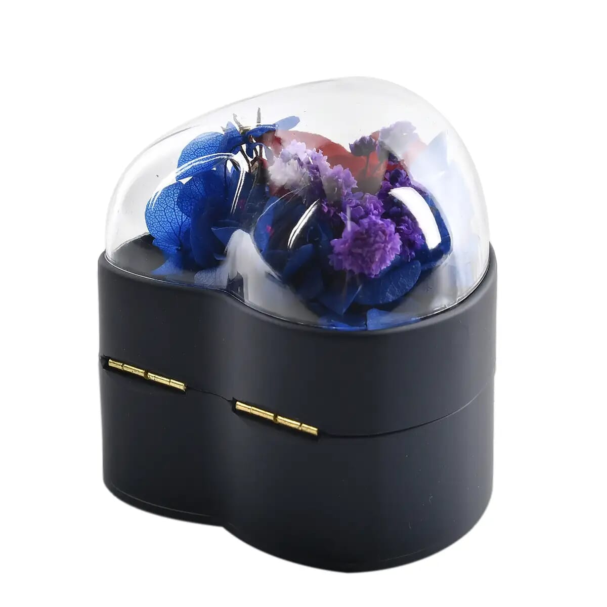 Blue Acrylic Heart Shape Ring Box with 3D Flower on Top image number 6