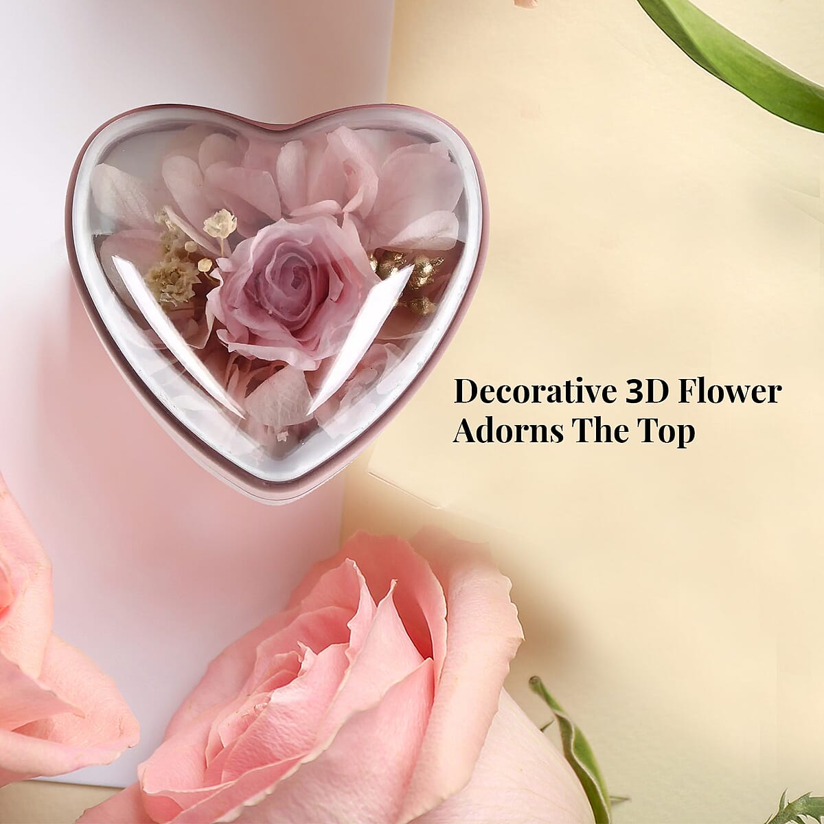 Pink Acrylic Heart Shape Ring Box with 3D Flower on Top image number 2