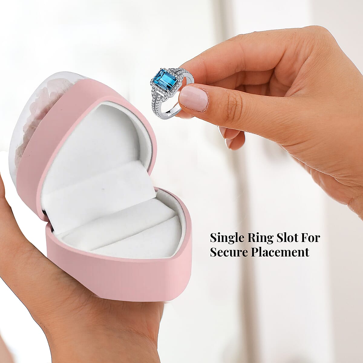 Pink Acrylic Heart Shape Ring Box with 3D Flower on Top image number 3