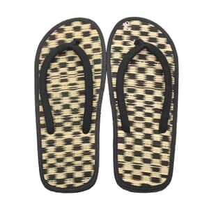 Checked Seagrass Slipper with Fabric Strap - Size 7-7.5