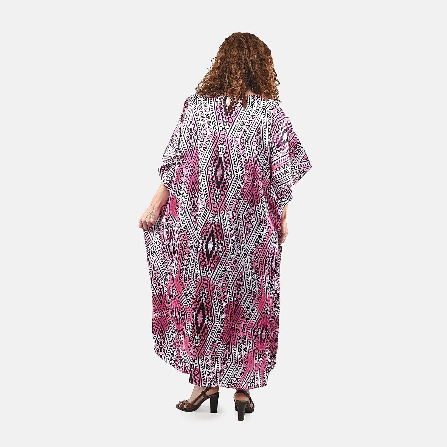Winlar Pink Tribal Satin Maxi Kaftan - One Size Fits Most