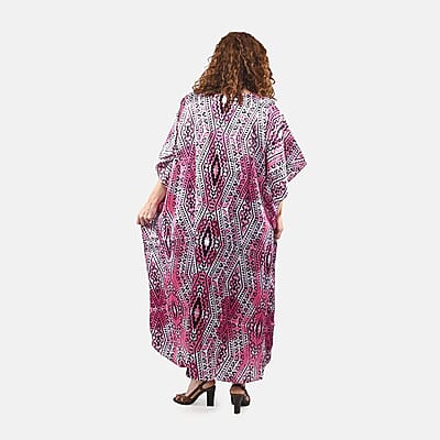 Winlar Pink Tribal Satin Maxi Kaftan - One Size Fits Most