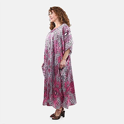 Winlar Pink Tribal Satin Maxi Kaftan - One Size Fits Most