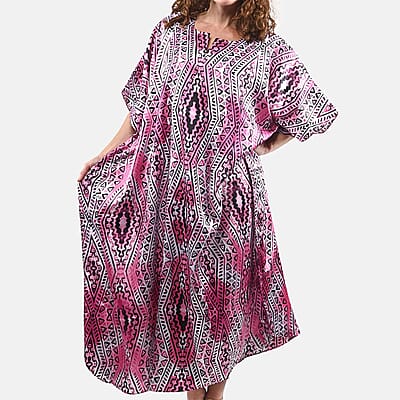 Winlar Pink Tribal Satin Maxi Kaftan - One Size Fits Most