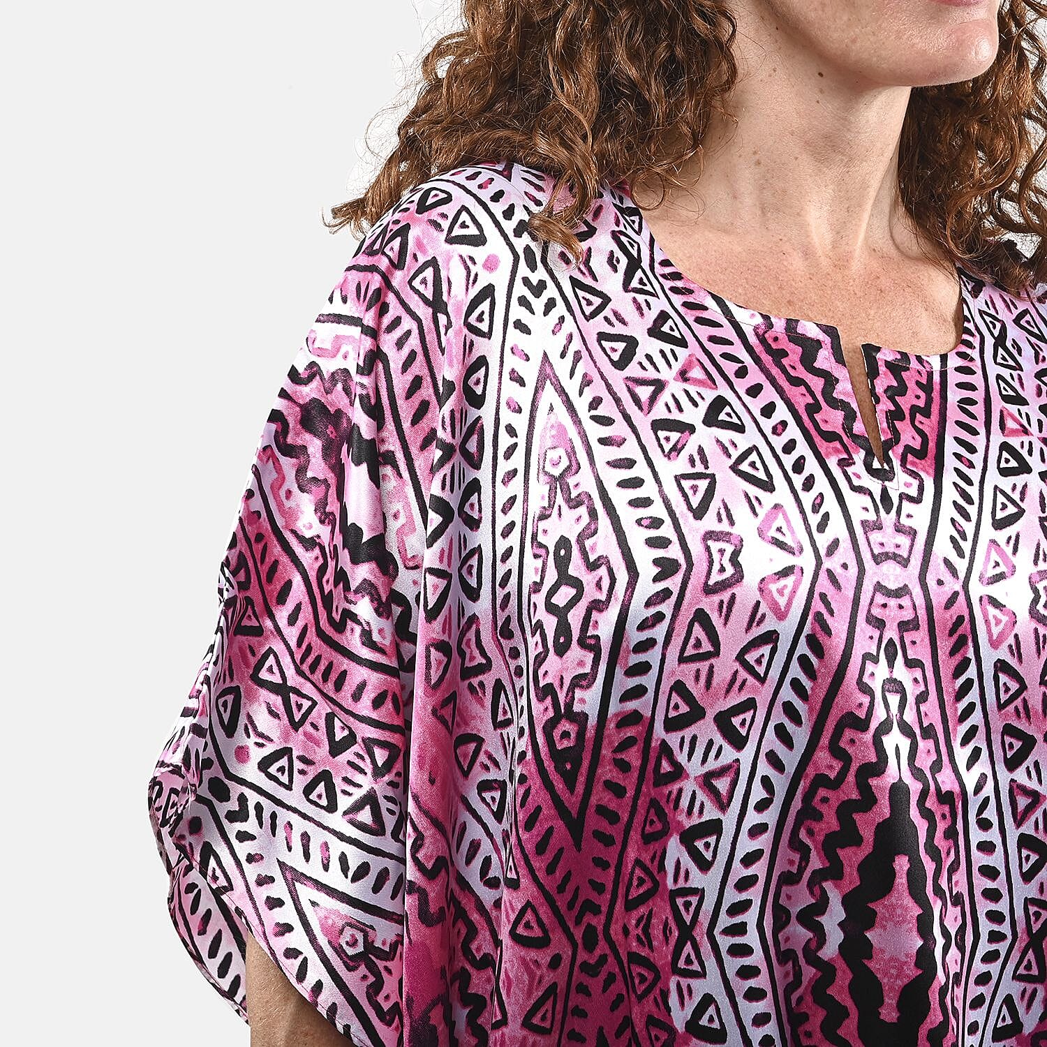 Winlar Pink Tribal Satin Maxi Kaftan - One Size Fits Most