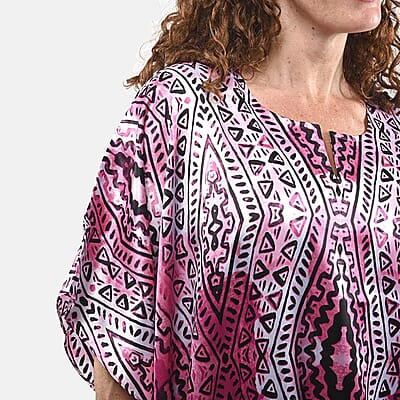 Winlar Pink Tribal Satin Maxi Kaftan - One Size Fits Most