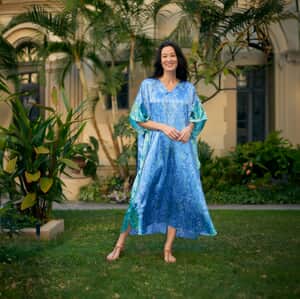 Winlar Blue Ocean Satin Maxi Kaftan - One Size Fits Most (Ships in 7 Business Days)