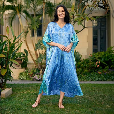 Winlar Blue Ocean Satin Maxi Kaftan - One Size Fits Most