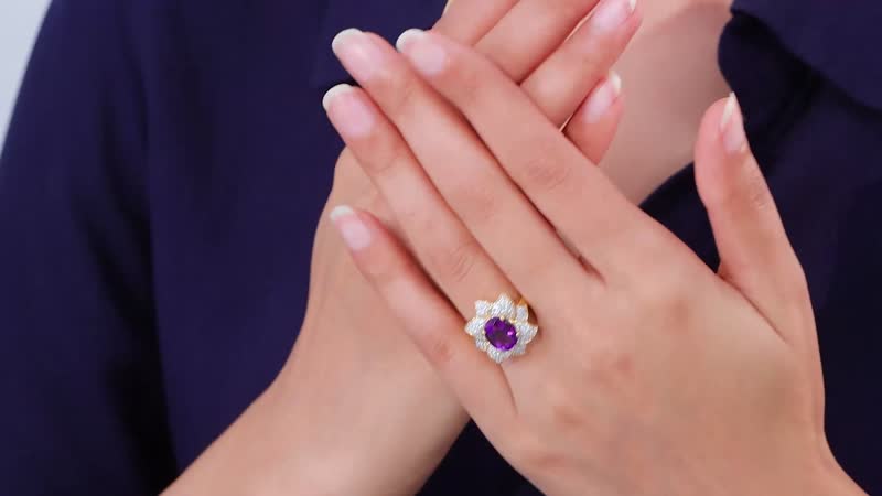 Premium Moroccan Amethyst, White Zircon Floral Ring in Vermeil YG Over Sterling Silver (Size 10.0) 3.30 ctw