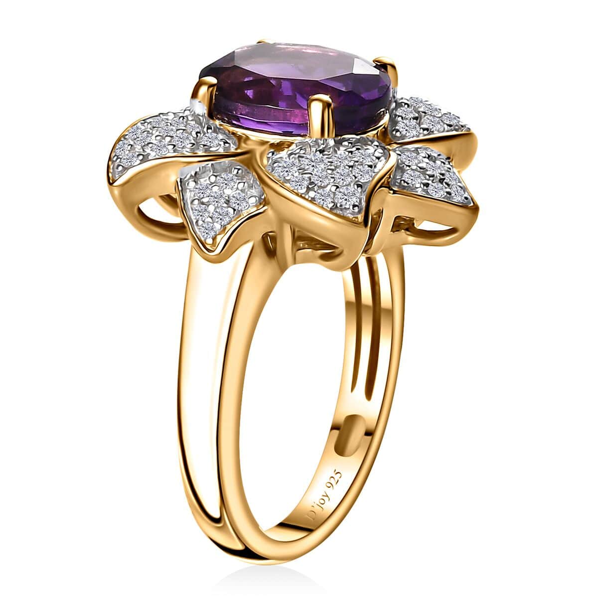 Moroccan Amethyst and White Zircon Floral Ring in Vermeil Yellow Gold Over Sterling Silver (Size 10.0) 3.30 ctw image number 3