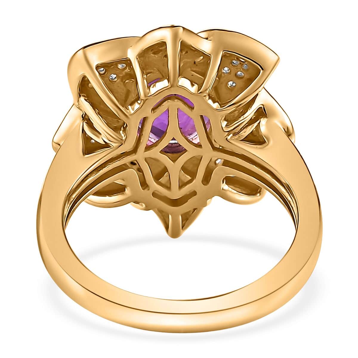 Moroccan Amethyst and White Zircon Floral Ring in Vermeil Yellow Gold Over Sterling Silver (Size 10.0) 3.30 ctw image number 4