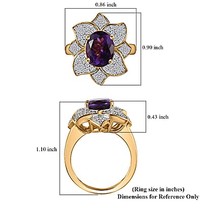 Moroccan Amethyst and White Zircon Lotus Floral Ring in Vermeil Yellow Gold Over Sterling Silver (Size 10.0) 3.30 ctw