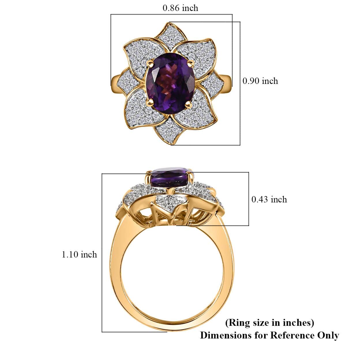 Moroccan Amethyst and White Zircon Floral Ring in Vermeil Yellow Gold Over Sterling Silver (Size 10.0) 3.30 ctw image number 5