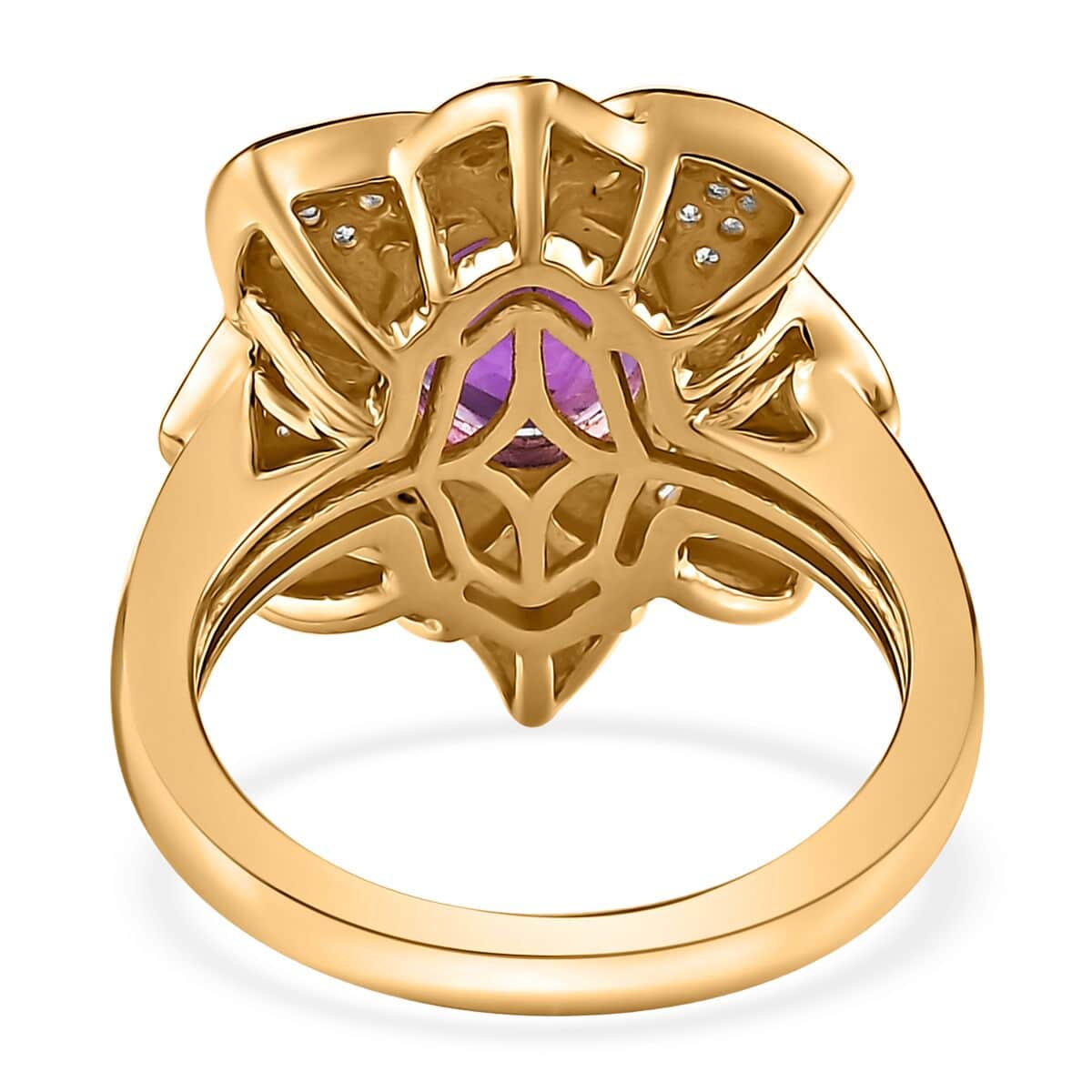 Moroccan Amethyst and White Zircon Lotus Floral Ring in Vermeil Yellow Gold Over Sterling Silver (Size 8.0) 3.30 ctw image number 4