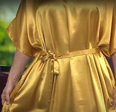 Winlar Gold Satin Maxi Kaftan with Waist Tie - One Size Fits Most