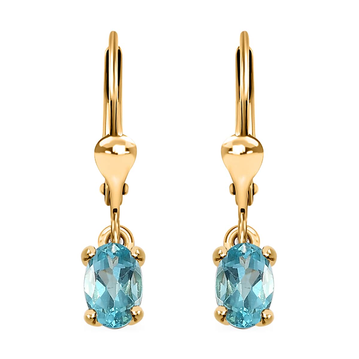 Premium Betroka Blue Apatite Solitaire Lever Back Earrings in Vermeil Yellow Gold Over Sterling Silver 1.00 ctw image number 0