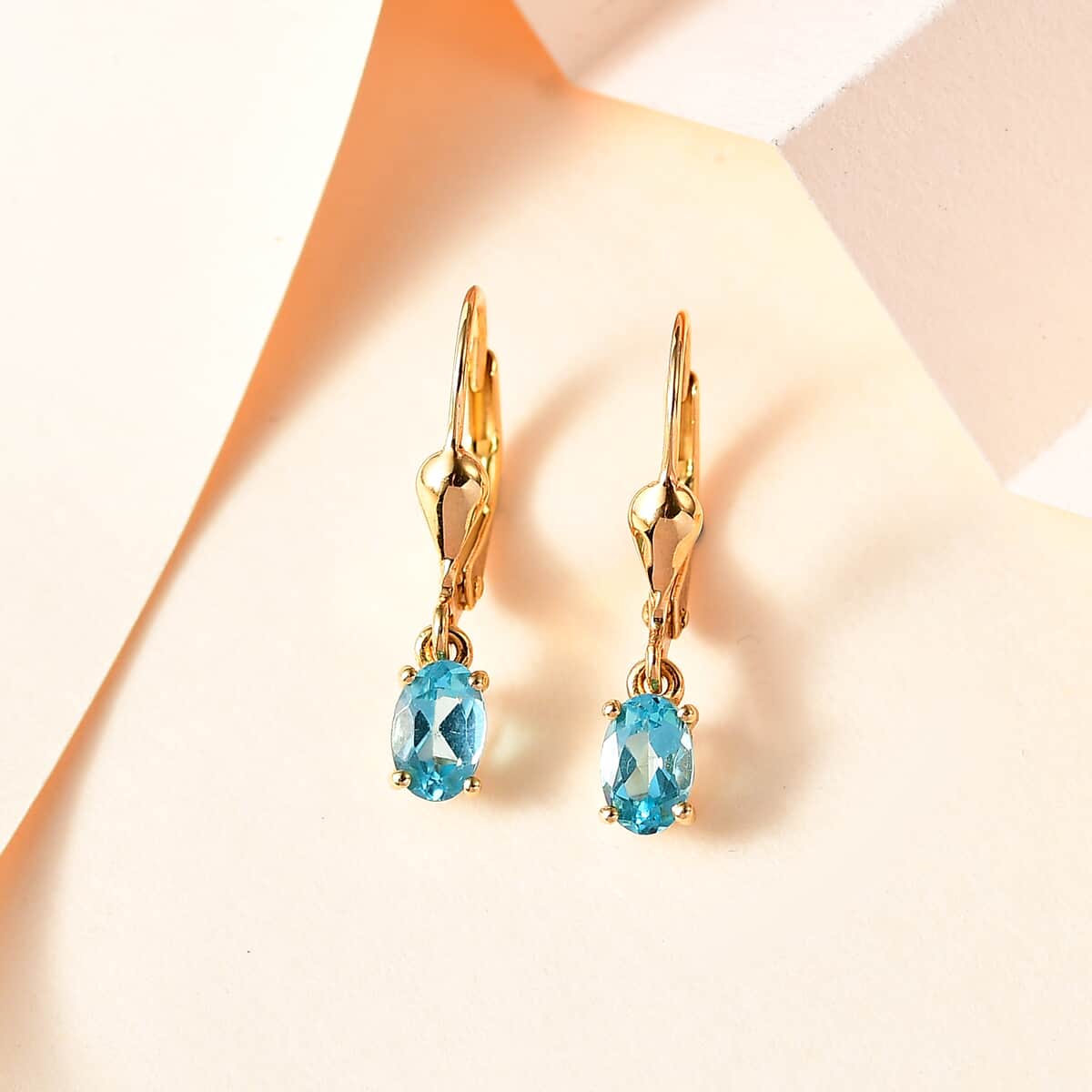 Premium Betroka Blue Apatite Solitaire Lever Back Earrings in Vermeil Yellow Gold Over Sterling Silver 1.00 ctw image number 1