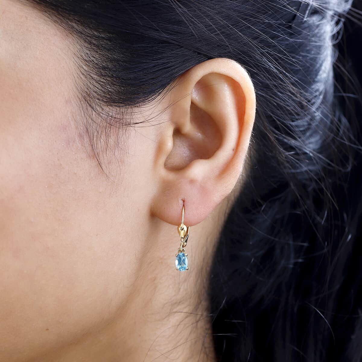 Premium Betroka Blue Apatite Solitaire Lever Back Earrings in Vermeil Yellow Gold Over Sterling Silver 1.00 ctw image number 2