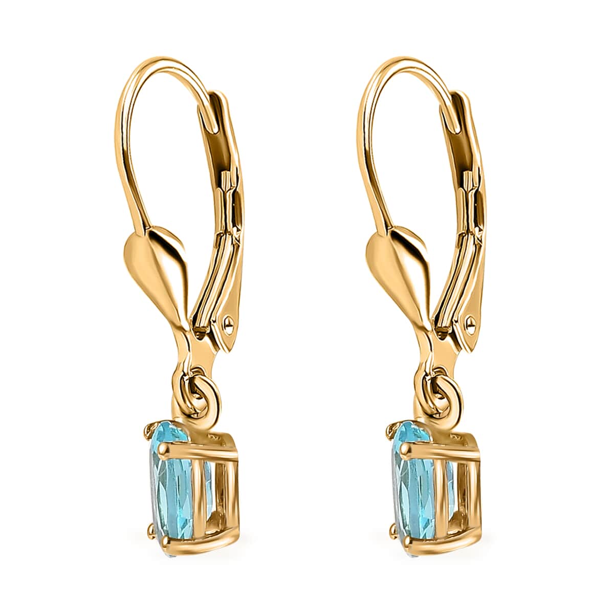 Premium Betroka Blue Apatite Solitaire Lever Back Earrings in Vermeil Yellow Gold Over Sterling Silver 1.00 ctw image number 3