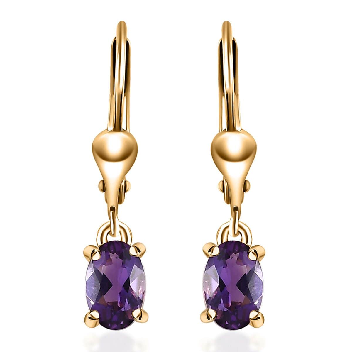 Premium Mashamba Amethyst Solitaire Lever Back Earrings in Vermeil Yellow Gold Over Sterling Silver 0.80 ctw image number 0