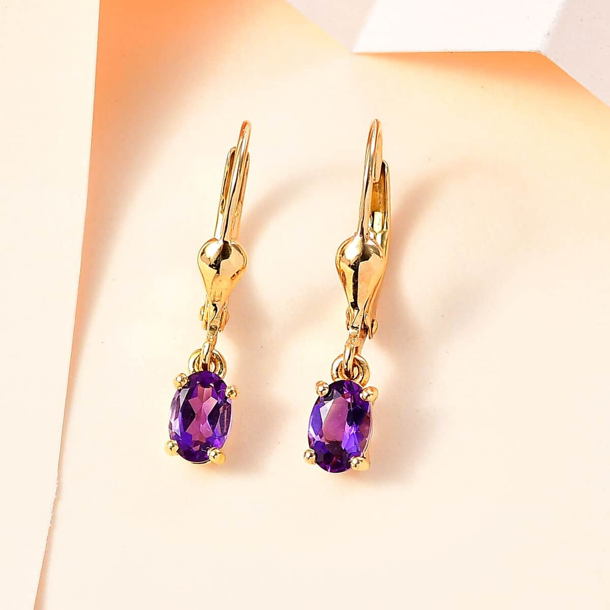 Premium Mashamba Amethyst Solitaire Lever Back Earrings in Vermeil Yellow Gold Over Sterling Silver 0.80 ctw image number 1