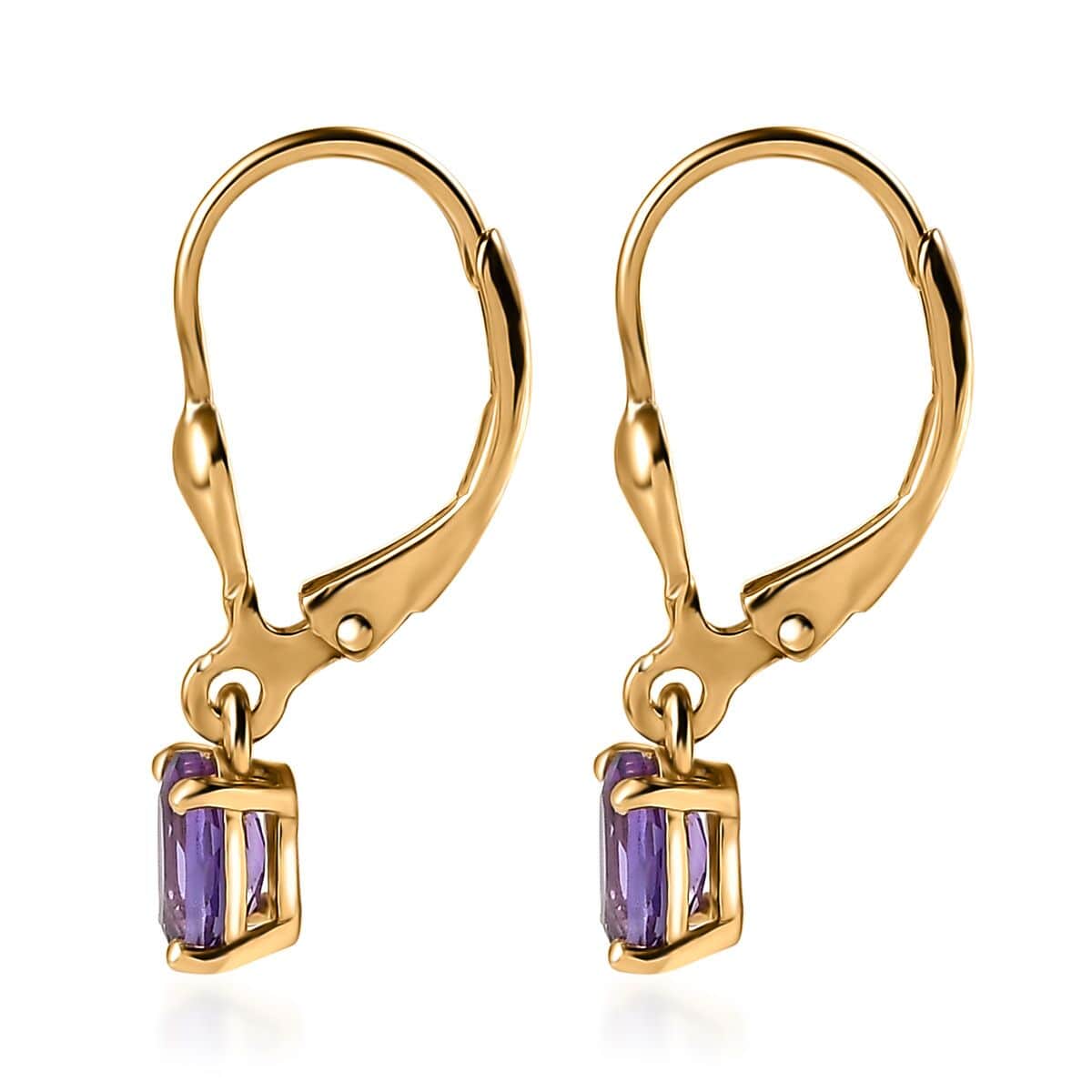 Premium Mashamba Amethyst Solitaire Lever Back Earrings in Vermeil Yellow Gold Over Sterling Silver 0.80 ctw image number 3