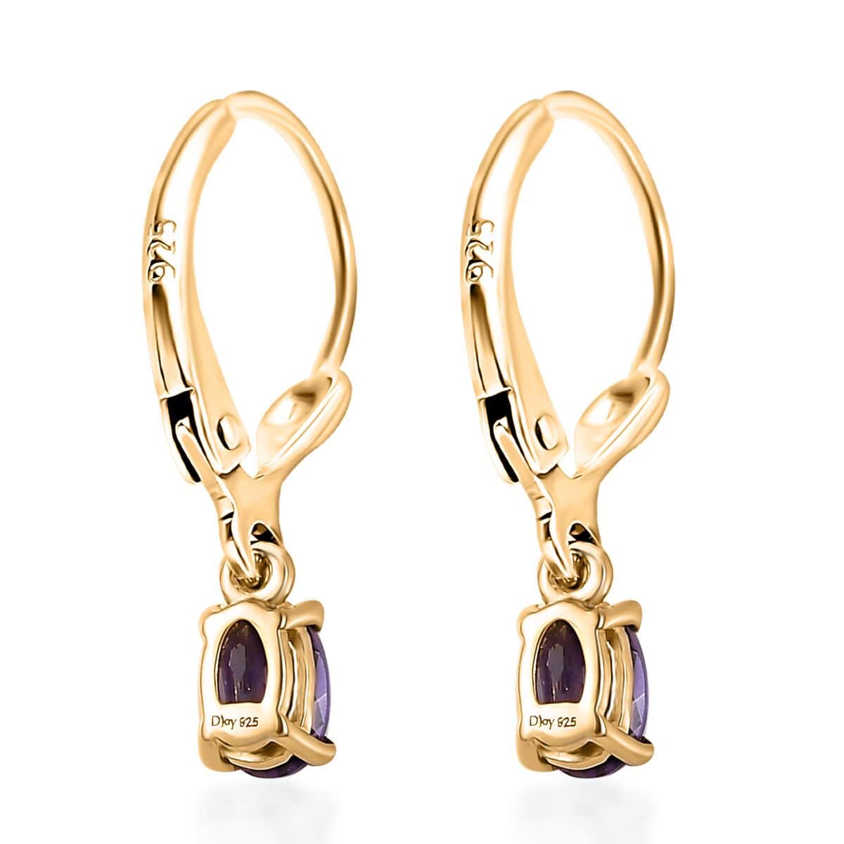 Premium Mashamba Amethyst Solitaire Lever Back Earrings in Vermeil Yellow Gold Over Sterling Silver 0.80 ctw image number 4