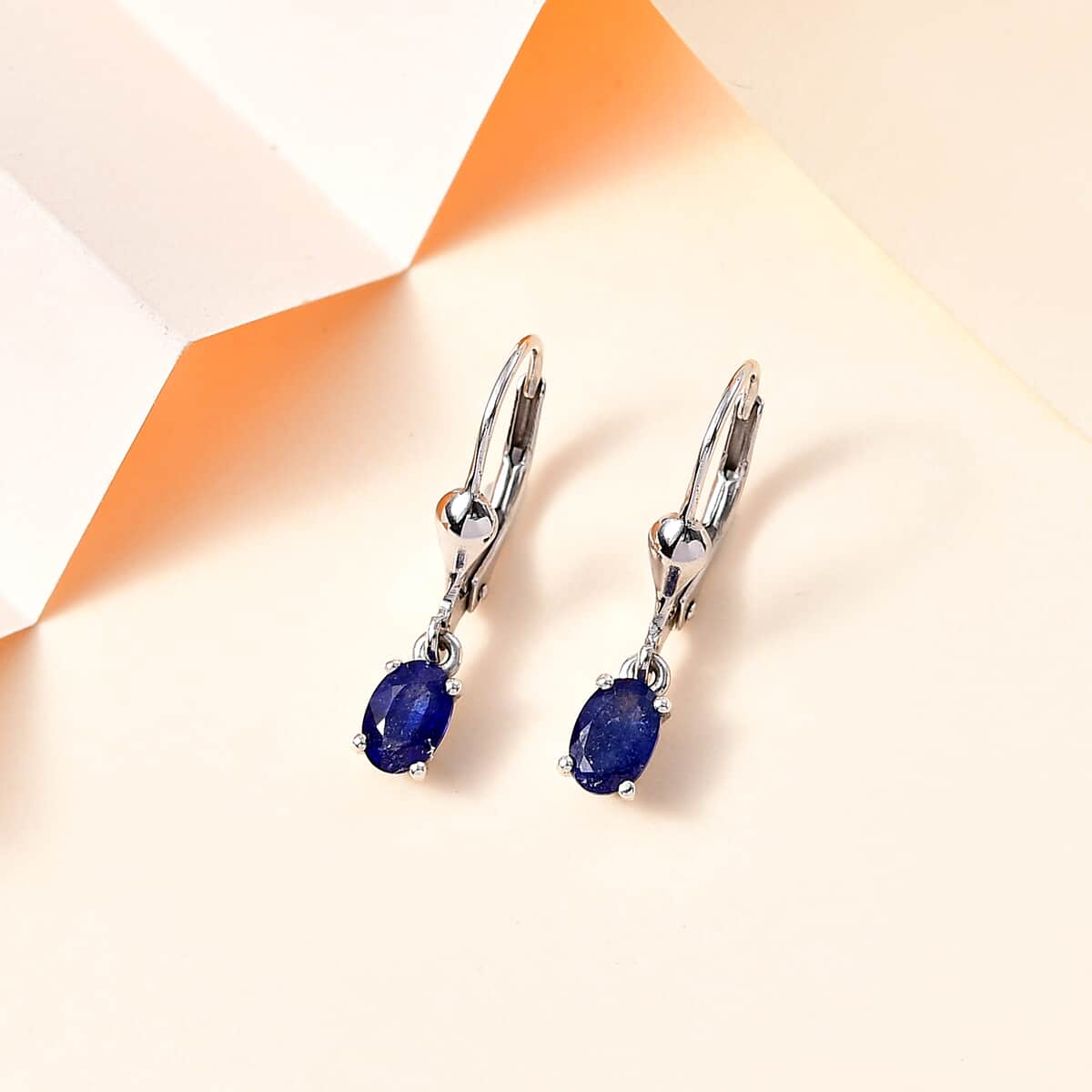 Premium Masoala Sapphire (D) Solitaire Lever Back Earrings in Platinum Over Sterling Silver 1.40 ctw image number 1