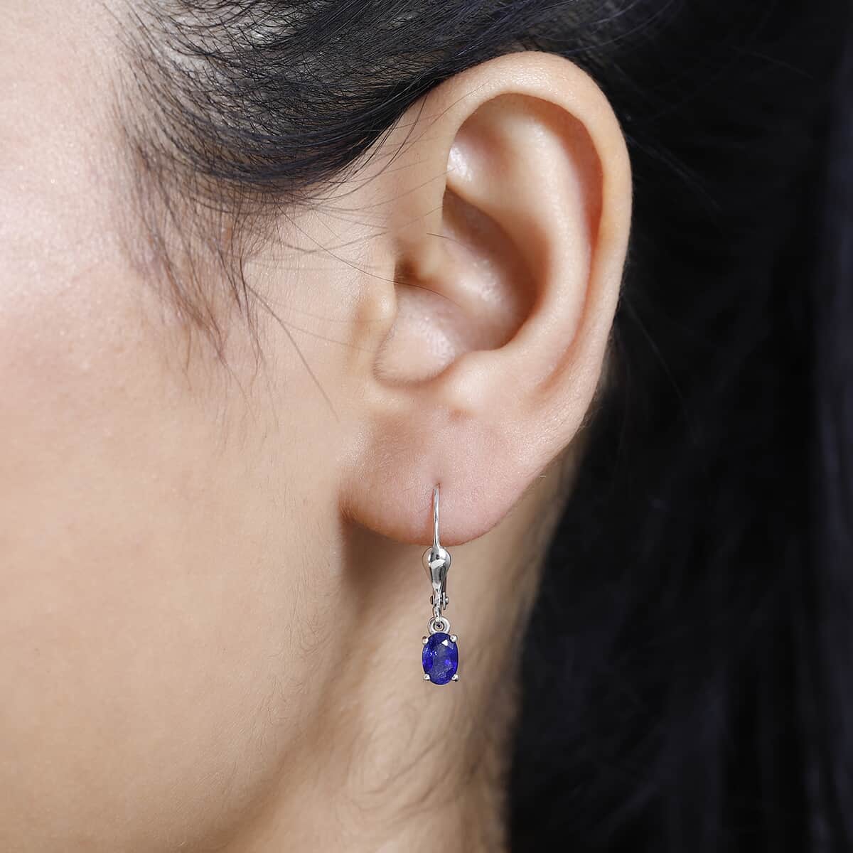 Premium Masoala Sapphire (D) Solitaire Lever Back Earrings in Platinum Over Sterling Silver 1.40 ctw image number 2