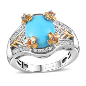 Sleeping Beauty Turquoise and Multi Gemstone Leaf and Flower Ring in Vermeil YG and Platinum Over Sterling Silver (Size 10.0) 3.80 ctw