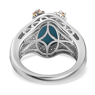 Sleeping Beauty Turquoise and Multi Gemstone Leaf and Flower Ring in Vermeil YG and Platinum Over Sterling Silver (Size 10.0) 3.80 ctw