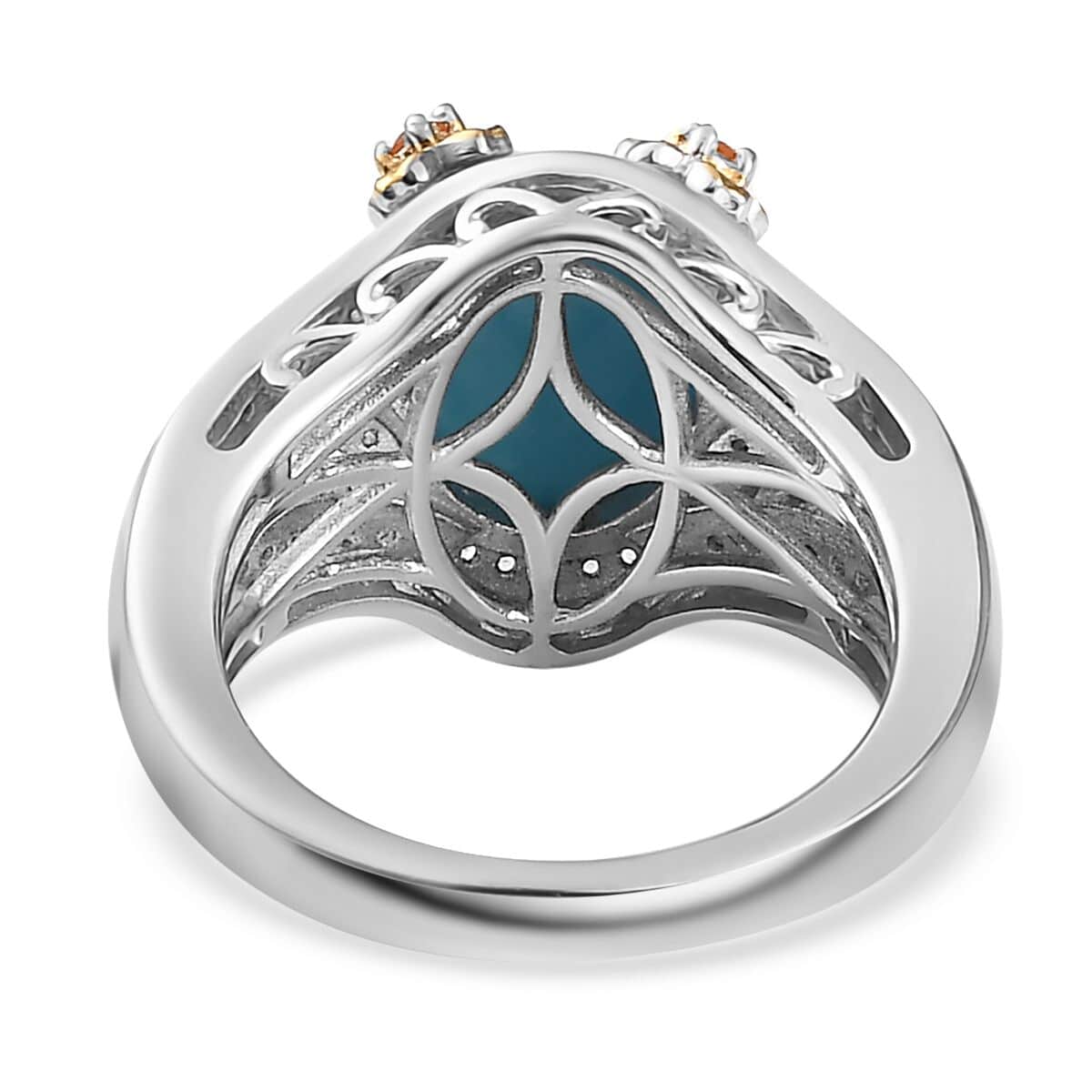Sleeping Beauty Turquoise and Multi Gemstone Leaf and Flower Ring in Vermeil YG and Platinum Over Sterling Silver (Size 10.0) 3.80 ctw image number 4