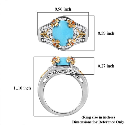 Sleeping Beauty Turquoise and Multi Gemstone Leaf and Flower Ring in Vermeil YG and Platinum Over Sterling Silver (Size 10.0) 3.80 ctw