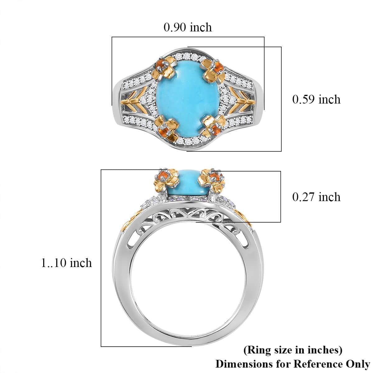 Sleeping Beauty Turquoise and Multi Gemstone Leaf and Flower Ring in Vermeil YG and Platinum Over Sterling Silver (Size 10.0) 3.80 ctw image number 5