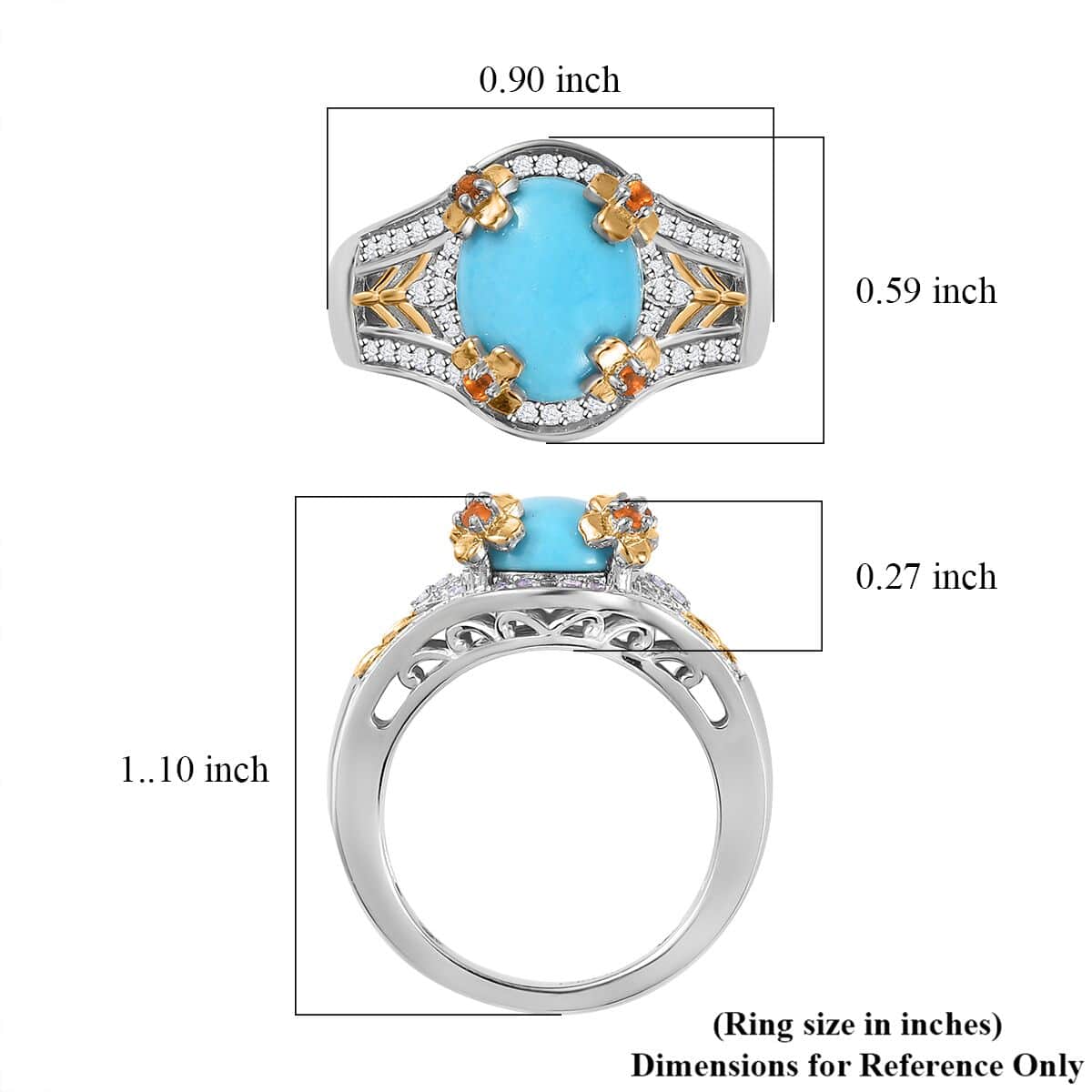 Sleeping Beauty Turquoise and Multi Gemstone Leaf and Flower Ring in Vermeil YG and Platinum Over Sterling Silver (Size 6.0) 3.80 ctw image number 5