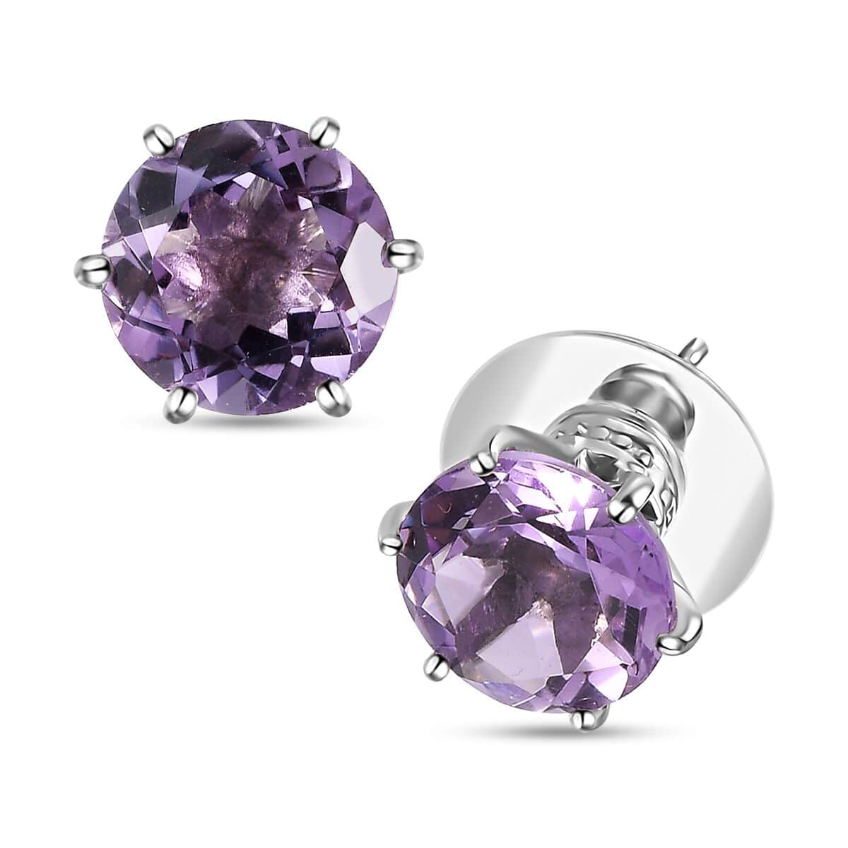 Rose De France Amethyst Solitaire Stud Earrings in Platinum Over Sterling Silver 7.00 ctw image number 0