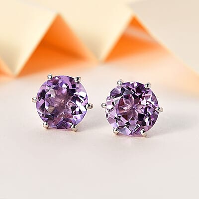 Rose De France Amethyst Solitaire Stud Earrings in Platinum Over Sterling Silver 7.00 ctw
