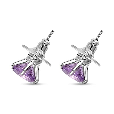 Rose De France Amethyst Solitaire Stud Earrings in Platinum Over Sterling Silver 7.00 ctw