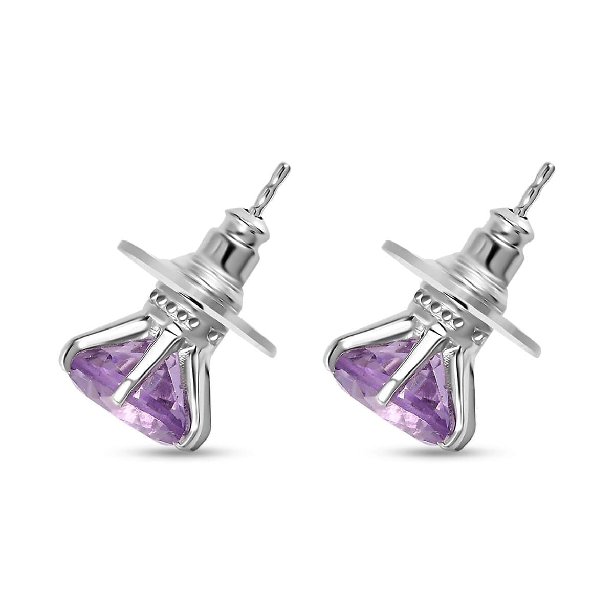Rose De France Amethyst Solitaire Stud Earrings in Platinum Over Sterling Silver 7.00 ctw image number 3
