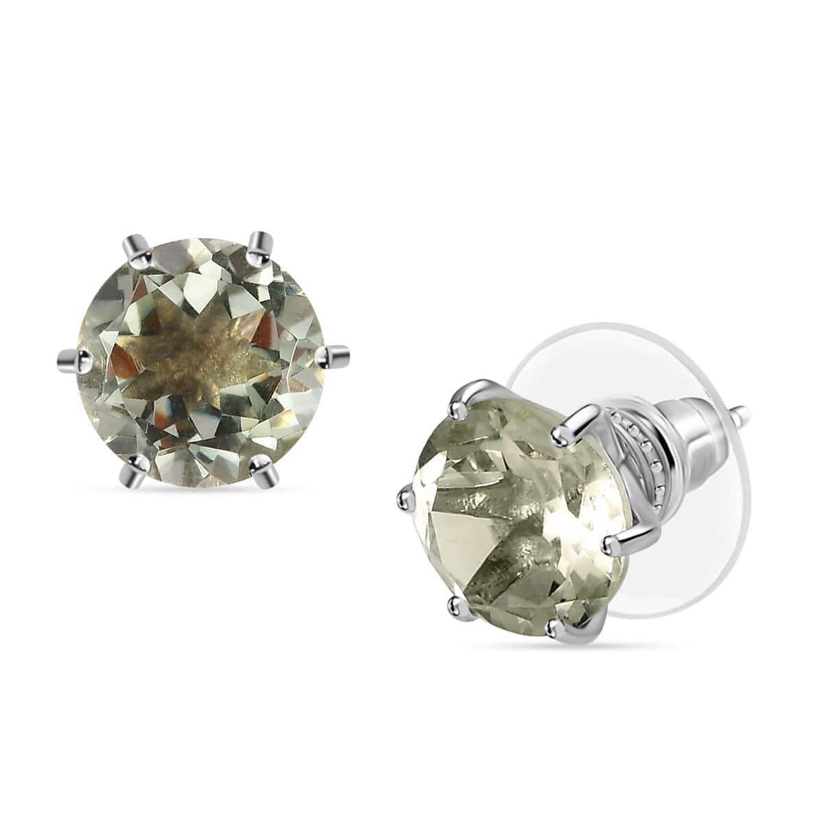 Montezuma Prasiolite Solitaire Stud Earrings in Platinum Over Sterling Silver 7.10 ctw image number 0