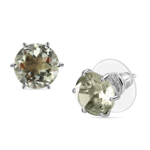 Montezuma Prasiolite Solitaire Stud Earrings in Platinum Over Sterling Silver 7.10 ctw