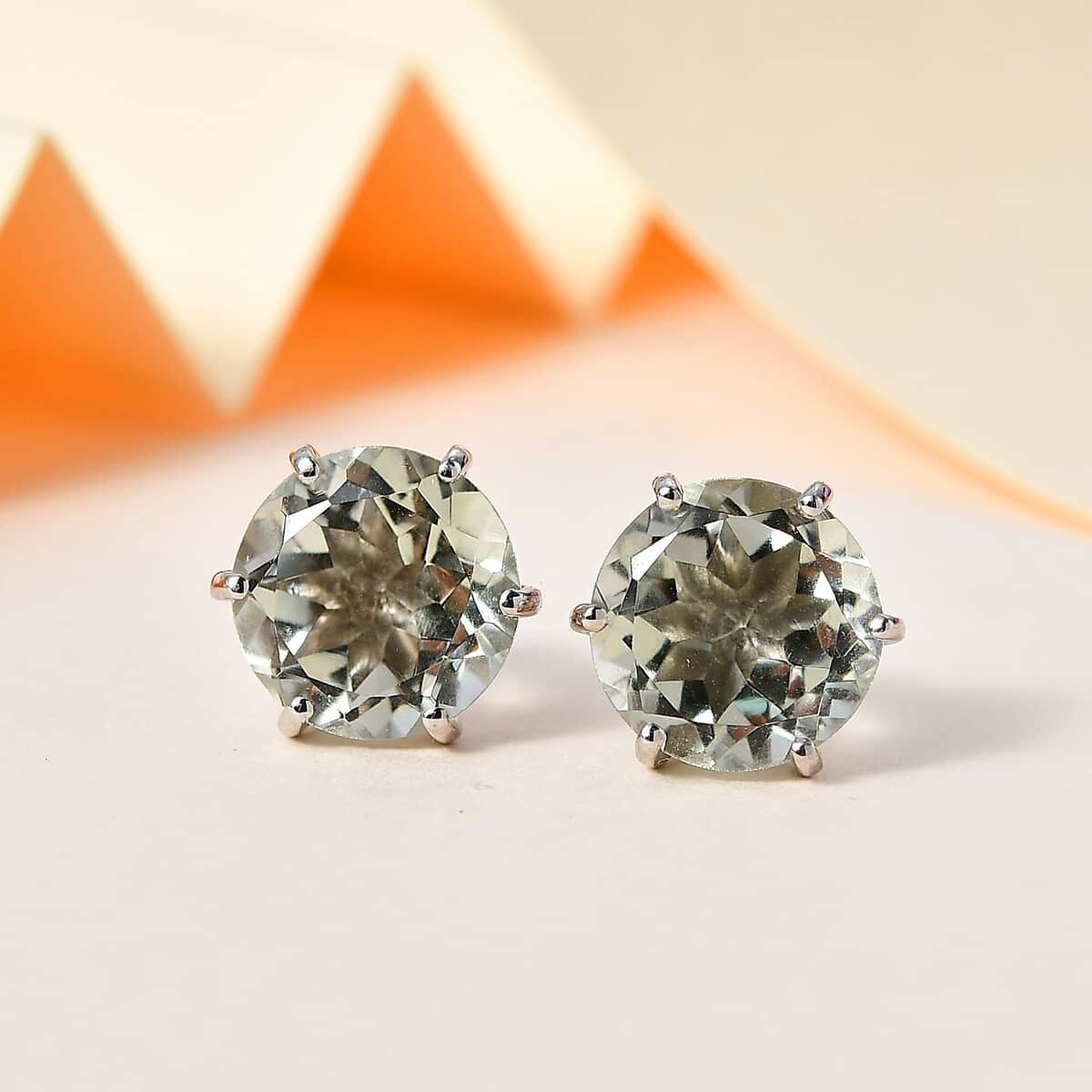 Montezuma Prasiolite Solitaire Stud Earrings in Platinum Over Sterling Silver 7.10 ctw image number 1