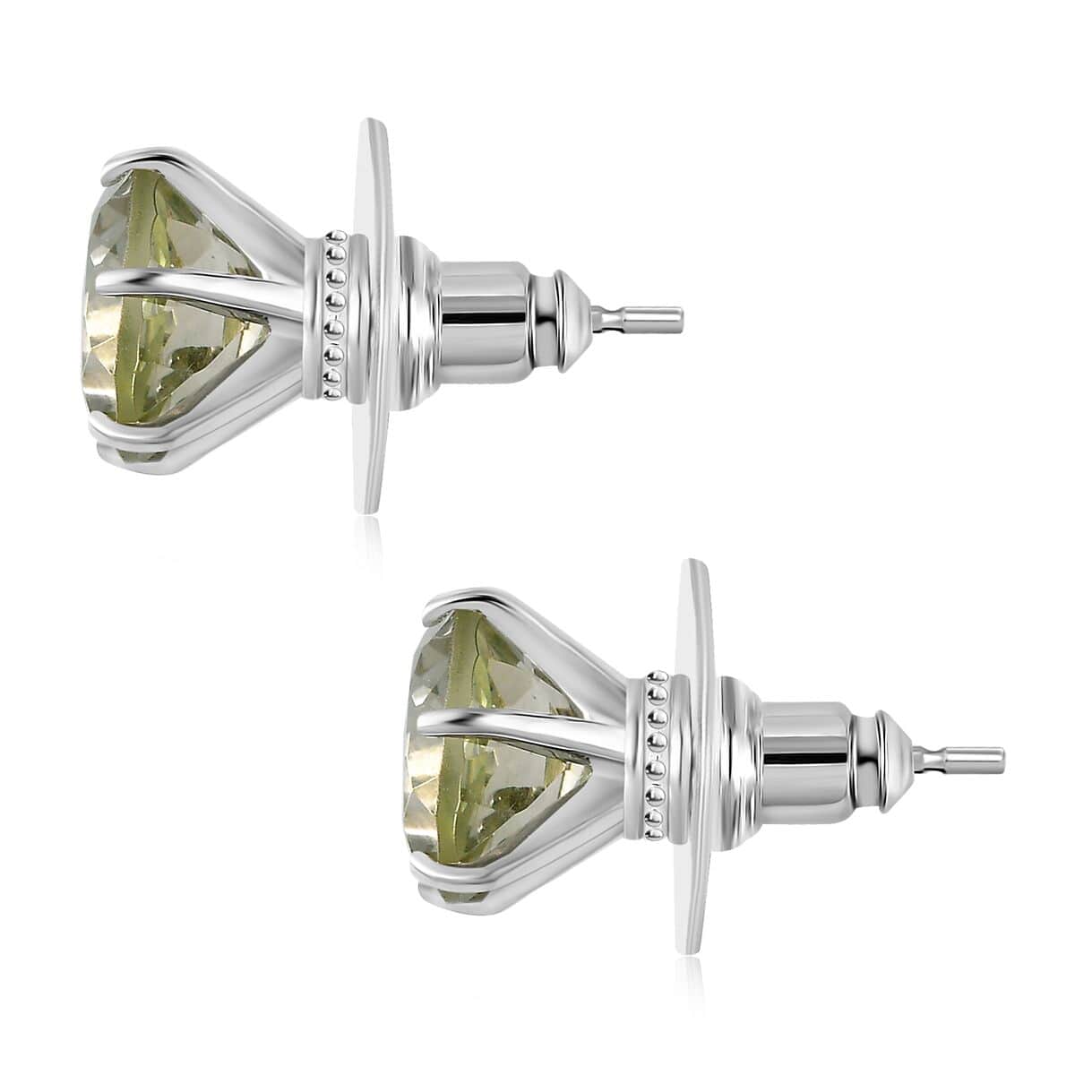 Montezuma Prasiolite Solitaire Stud Earrings in Platinum Over Sterling Silver 7.10 ctw image number 3