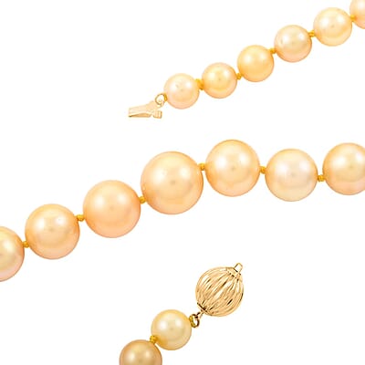 Certified & Appraised Iliana 18K Yellow Gold AAAA South Sea Golden Pearl Necklace 18 Inches