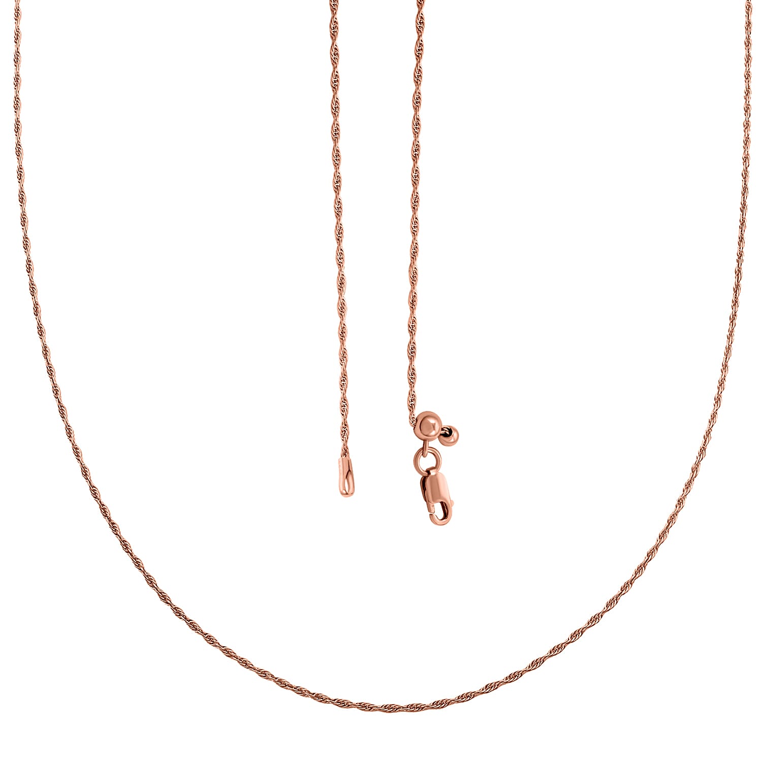 Italina 14K Rose Gold Over Sterling Silver Rope Adjustable Chain Necklace 24 Inches 3.20 Grams
