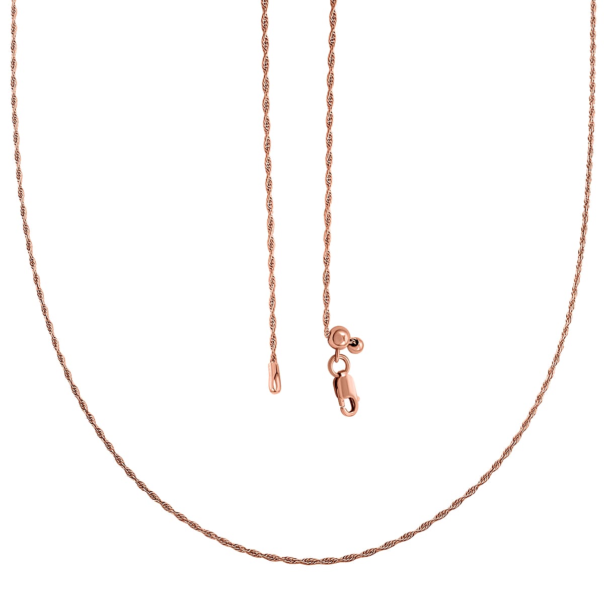 Italina 14K Rose Gold Over Sterling Silver Rope Adjustable Chain Necklace 24 Inches 3.20 Grams image number 3